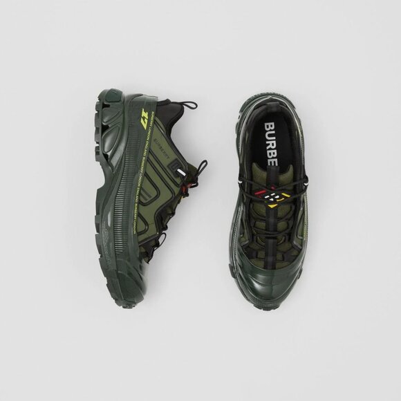 Burberry Nylon And Suede Arthur Sneakers In Green - Picture 2 of 13